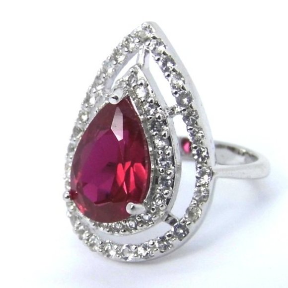3.65ctw Halo White Topaz & Lab Pink Sapphire Ring - Picture 3 of 9